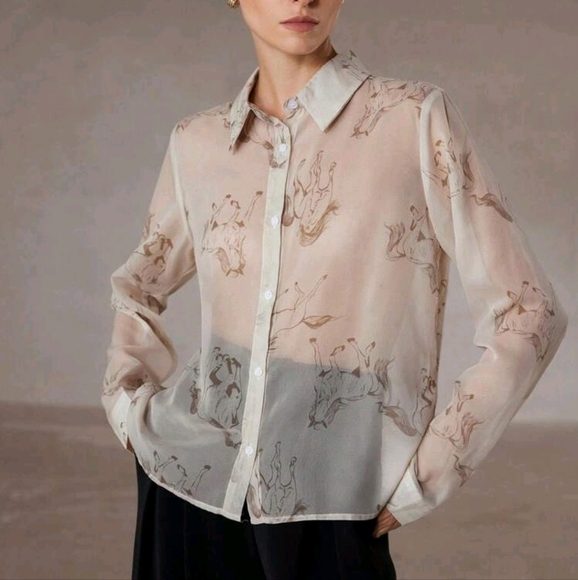 Tops - Elegant And Fashionable Versatile Chiffon Fabric Horse Print Blouse